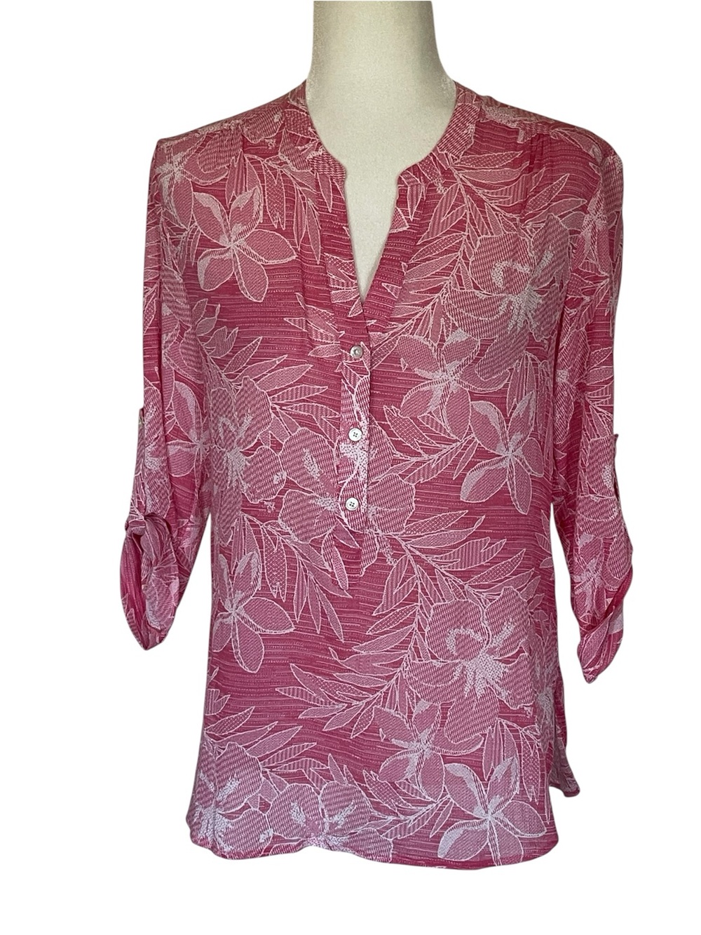 Tommy Bahama Roll Tab Sleeve Tropical Tunic Top